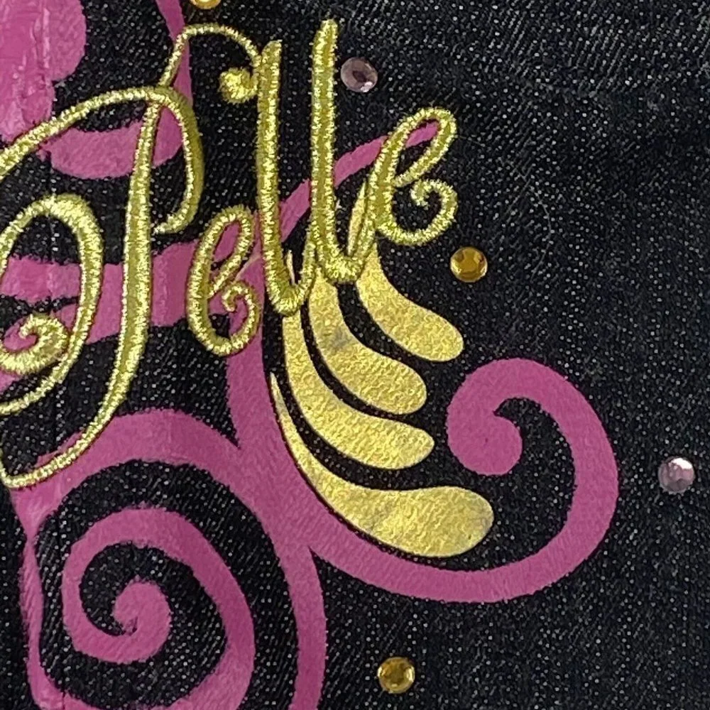 Y2K Pelle Pelle Girls‎ Jeans 10 Black Suspender Embroidered Hip Hop Festival VTG